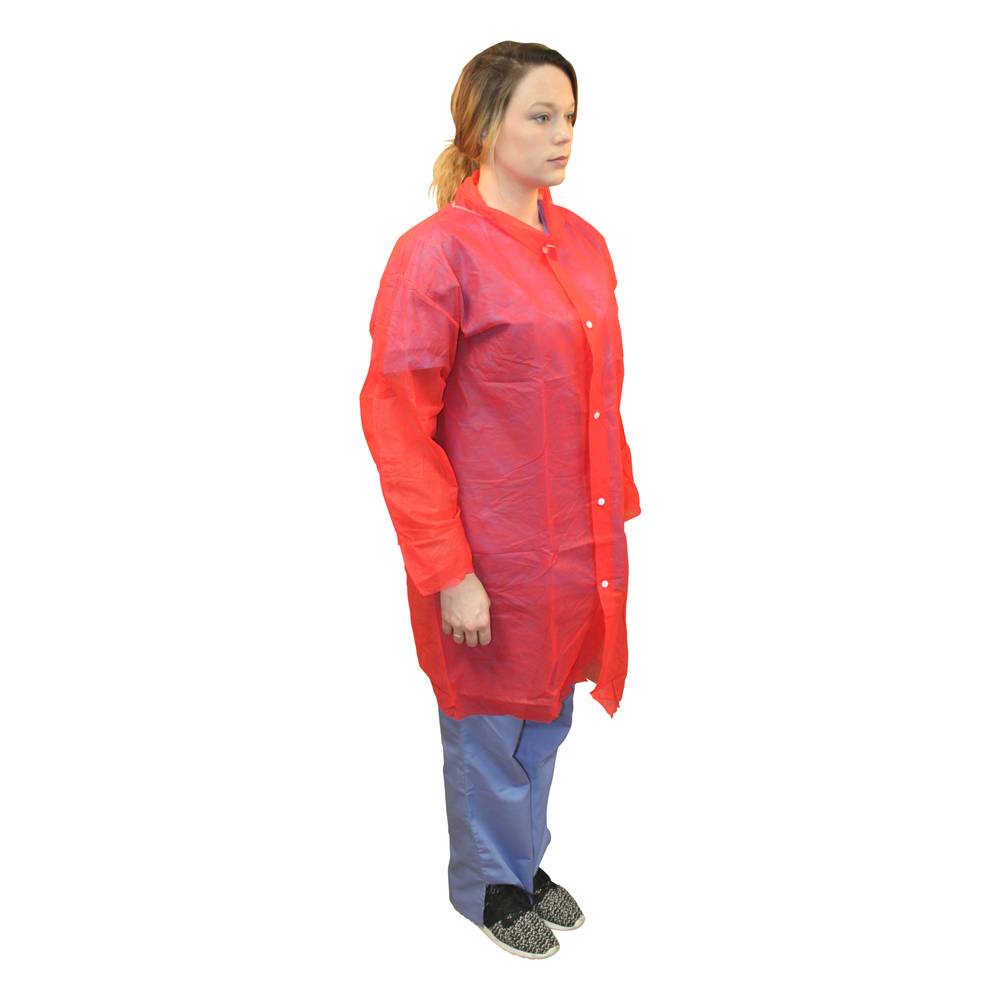 M1710R  Safety Zone® PolyLite® (Polypropylene) Lab Coat, Snap Front, No Pockets, Long Sleeve, Open Wrists, Red
